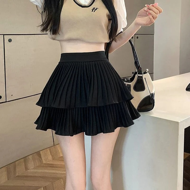 Korkea Vyötärö Ruffle Patchwork Lolita Hameen