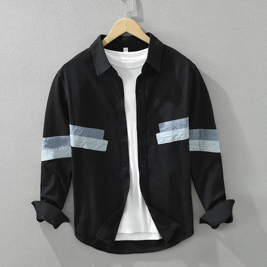 Miesten Paita Pitkähihainen Rento Fit Patchwork 100% Puuvilla