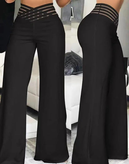 Naisten Crisscross Sheer Mesh Patch Flared Housut