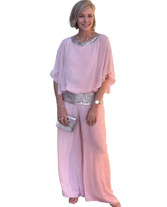 Naisten Iltapuku | Glitter Yläosa | Palazzo-Tyyli | Kaksiosainen Juhla-asu | Elegantti ja Kevyt