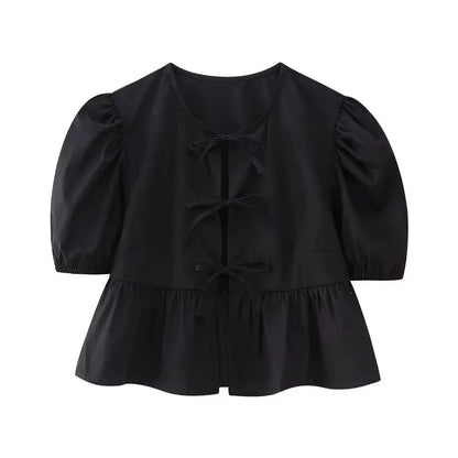 Naisten Lace-Up Puff hihat Crop pusero