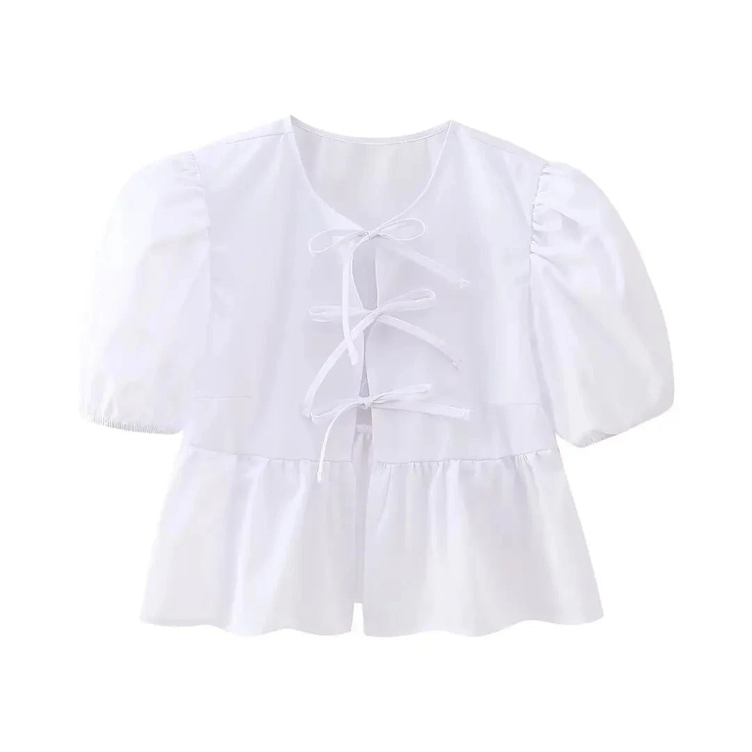 Naisten Lace-Up Puff hihat Crop pusero