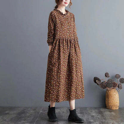 Naisten vintage kukka röyhelö mekko